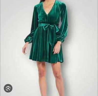 NWT Belle Badgley Mischka Dress Womens 12 Velvet Harmony Hunter Long Sleeve Mini - Image 1 of 4