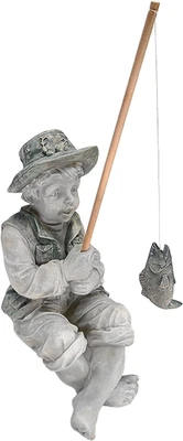 Frederic the Little Fisherman of Avignon Boy Fishing Garden Statue, 15 Inch Tall - Image 1 of 4