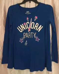 *Justice* Girls Top, Size 14/16, Blue, Long Sleeve, Unicorn Party, Relaxed Fit - Picture 1 of 5