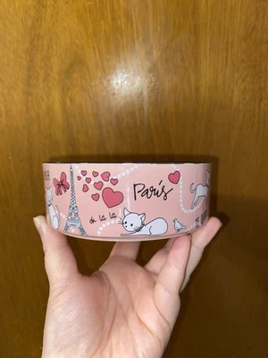 Whisker City Pink Paris Cat Bowl 5” Torre Eiffel Chat Maullido Corazones de Cerámica Amor Foto 1 de 4