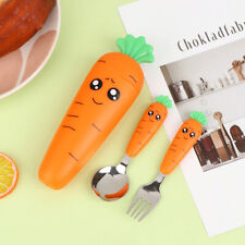 3PCS Baby Feeding Utensils Cartoon Carrot Fork Spoon Child Cutlery Gadgets Se Pe