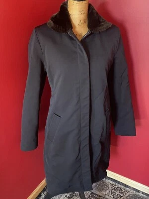 Abrigo Jenne Maag para mujer forrado manga larga longitud media cuello de piel sintética negro talla S Foto 1 de 4