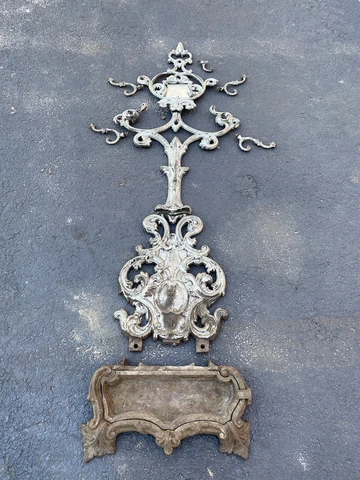 Antique Cast Iron Metal Hall Tree Victorian Coat Rack Mirror Umbrella Tray Base Cover