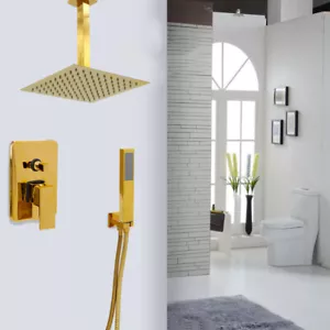 Bathroom 8" Golden Shower Head Valve Faucet Hand Shower Hot & Cold Mixer Set - Picture 1 of 9
