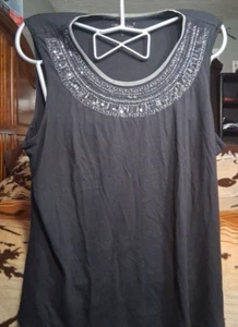 Coldwater Creek Blouse Size L Women's Black Shimmer Beaded Neck Sleeveless - Picture 1 of 6