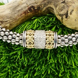 14k Yellow Gold & Sterling Silver Designer Gabrielle Bruni Pave Diamond Bracelet - Picture 1 of 5