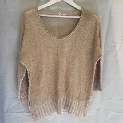 Suéter Pullover Anthropologie Moth Mujer Cuello Redondo Mezcla de Lino Marrón Mediano Foto 1 de 4