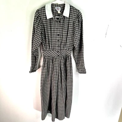 Vestido Vintage Años 70 Lanz Originals Gingham Fit & Acampanado Para Mujer Talla 6 Gris EE. UU. Foto 1 de 4
