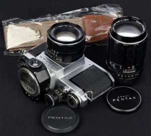 Asahi Pentax SV Cromo 35mm Película SLR/con Clip-On Medidor, 55/1.8 y 135/3.5 Kit de Lentes - Imagen 1 de 14