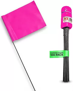 Fluorescent Pink Marking Flags, 100 Pack - 4x5-Inch Marker Flags - Picture 1 of 5