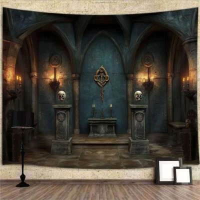 Gothic Church Extra Large Tapestry Wall Hanging Horror Film Background Games - Image 1 of 4