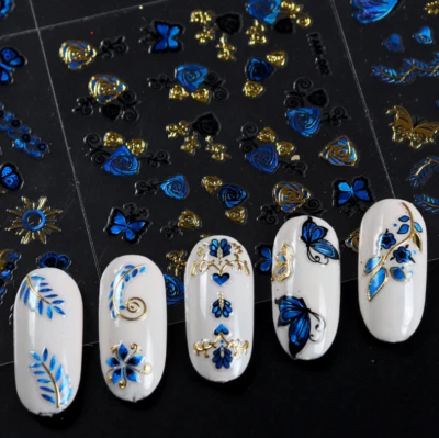 10 PIEZAS Pegatinas Arte en Uñas Oro Azul Encaje MARIPOSA ROSA FLOR Deslizante #9 Foto 1 de 4