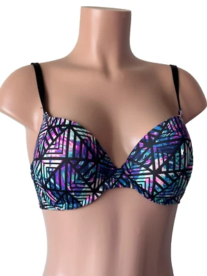 Sutiã feminino Victoria's Secret rosa 32DD colorido geométrico acolchoado push up - Imagem 1 de 4
