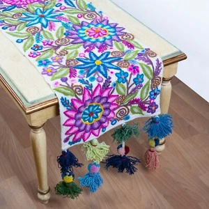 Corredor de mesa hecho a mano de Perú, decoración de mesa ancha, corredor de mesa bordado a mano - Imagen 1 de 4
