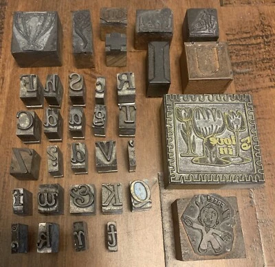 Vintage Metal/Wood Letterpress Letters Punctuation Symbols Printers Block (34) - Image 1 of 4