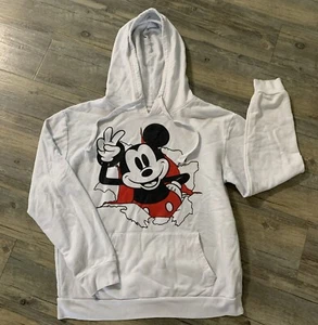 Disney Mickey Mouse Peace Sign Hoodie Sweatshirt White Youth Size L  (11-13) - Picture 1 of 12