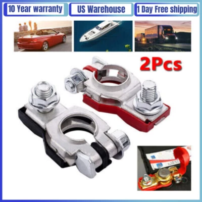 2x US Car Battery Terminal Clamp Connectors Positive Negative Release Disconnect Foto 1 de 4