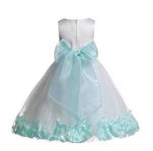 Wedding Pageant Floral Rose Petals Ivory Flower Girl Dress Tulle Princess Kids - Picture 1 of 31