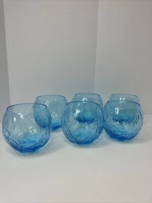 Set Of 6 Vintage Morgantown Seneca Driftwood Blue Old Fashioned Rocks Roly Poly - Image 1 of 4