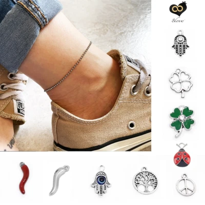 Cavigliera Cornetto corno Portafortuna a pallini sfere con ciondolo Uomo e Donna - Immagine 1 di 4