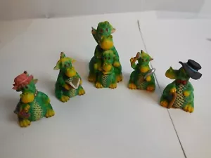 C2 Green & Yellow Big and Small Dragon Figurine 5" Resin Top hat VTG by YOUNG - Picture 1 of 8