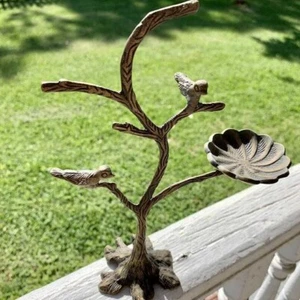 RARO Vintage Bellissimo Albero in Ottone con Love Birds & Foglie Piatto Albero Decorazione Natura - Foto 1 di 4