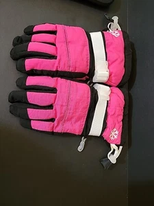 Girls Snow Gloves Size 4 - 6x Unisex Pink White Black Thinsulate USED - GOOD - Picture 1 of 5