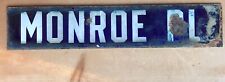 Antique Cobalt Blue Porcelain Street Sign "MONROE PL" - Circa 1915 Double Sided