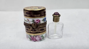 Vintage Limoges Rehausse Main Hinged Trinket Box w/Jeweled Perfume Bottle - Picture 1 of 14