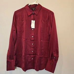 Banana Republic Shirt Button Down Blouse Womens Extra Small NWT Maroon Wine - Picture 1 of 7