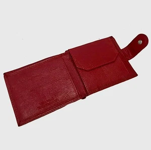 Portafoglio Uomo Vera Pelle Piccolo Portacarte Portamonete Bottone Rosso I - Foto 1 di 3