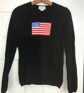 Sutton Studio Cashmere Black American Flag Cashmere Sweater Bloomingdale’s L - Picture 1 of 5