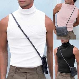 Vest Vest Party Polyester Turtleneck Gym Men Mock Neck Muscle Nightclub - Picture 1 of 30