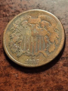 1866 Two Cent Piece, Philadelphia      inv10    n178r - Picture 1 of 2
