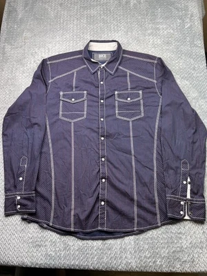 Camisa BKE Para Hombres Grande Calce Atlético Azul Marino Rojo Perla A Presión Manga Larga Vaquero Occidental Foto 1 de 4