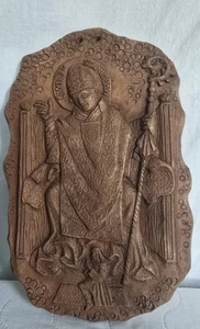VTG Handmade Clay Plaque Saint Stanislaus Signed Polish Badek Tarnow 1939 OOAK - Picture 1 of 7