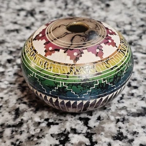 3" Native American Navajo Pottery Hand Painted Etched Small Vase Hilda Whitegoat - Picture 1 of 4