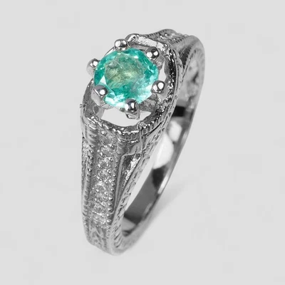 ANILLOS DE ORO BLANCO PLATA ESTERLINA 925 RAROS TURMALINA PARAIBA AZUL NEÓN TALLA 7,25 Foto 1 de 4
