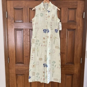 NWT Sweet Jessie 100% Linen Floral Button Front Maxi Dress Women’s Sz M Vintage - Picture 1 of 8