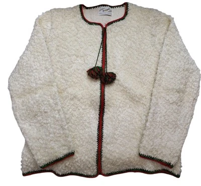 VTG Another Boepple Creation 100% Wool Zipper Pom Pom Sweater Cream USA S/M - Image 1 of 4