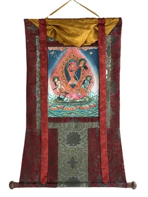 CHHINNAMASTA PINTADO A MANO NEWARI PAUBHA THANGKA DIOSA ARTE CON BROCADO DE SEDA Foto 1 de 4