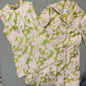 Vintage Maison Mendessolle 1960’s Brocade Dress & Coat Set Chartreuse & Pink XS - Bild 1 von 19