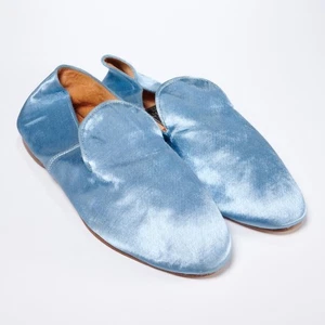 Liwan Paris Powder Blue Satin Leather Womens Loafer Slippers Shoes US 7 EU 37 - Picture 1 of 8