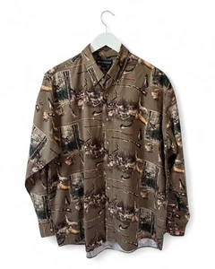 Bit And Bridle Brown Shirt Mens 90s Graphic Moose Animal Button Up Sleeve Large - Picture 1 of 3