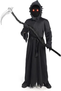 Kinder Sensenmann Kostüm, Sensenmann Outfit mit leuchtend roten Augen, Halloween - Bild 1 von 6