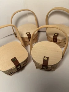 Mini cestas de mimbre tejidas con tapas y asas artesanía decoración de granja lote de 4 - Imagen 1 de 12