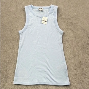 NEW J Crew M Cotton Blend Light Blue Ribbed Tank Top - Picture 1 of 7