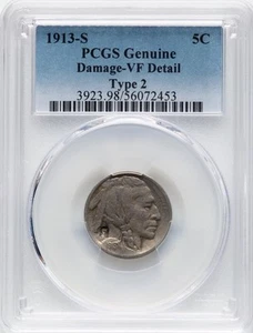 1913-S Tipo 2 Bufalo Nichel 5c - PCGS VF Dettagli - Foto 1 di 4