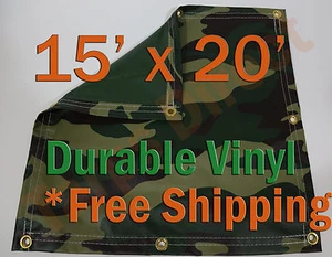15' x 20' Heavy Duty 18 oz Vinyl Camo Camouflage Tarp Ground Cover Blind - Picture 1 of 1
