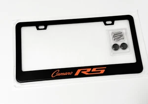 Orange Chevy Camaro RS Premium Black Metal License Plate Frame Tag - Picture 1 of 1